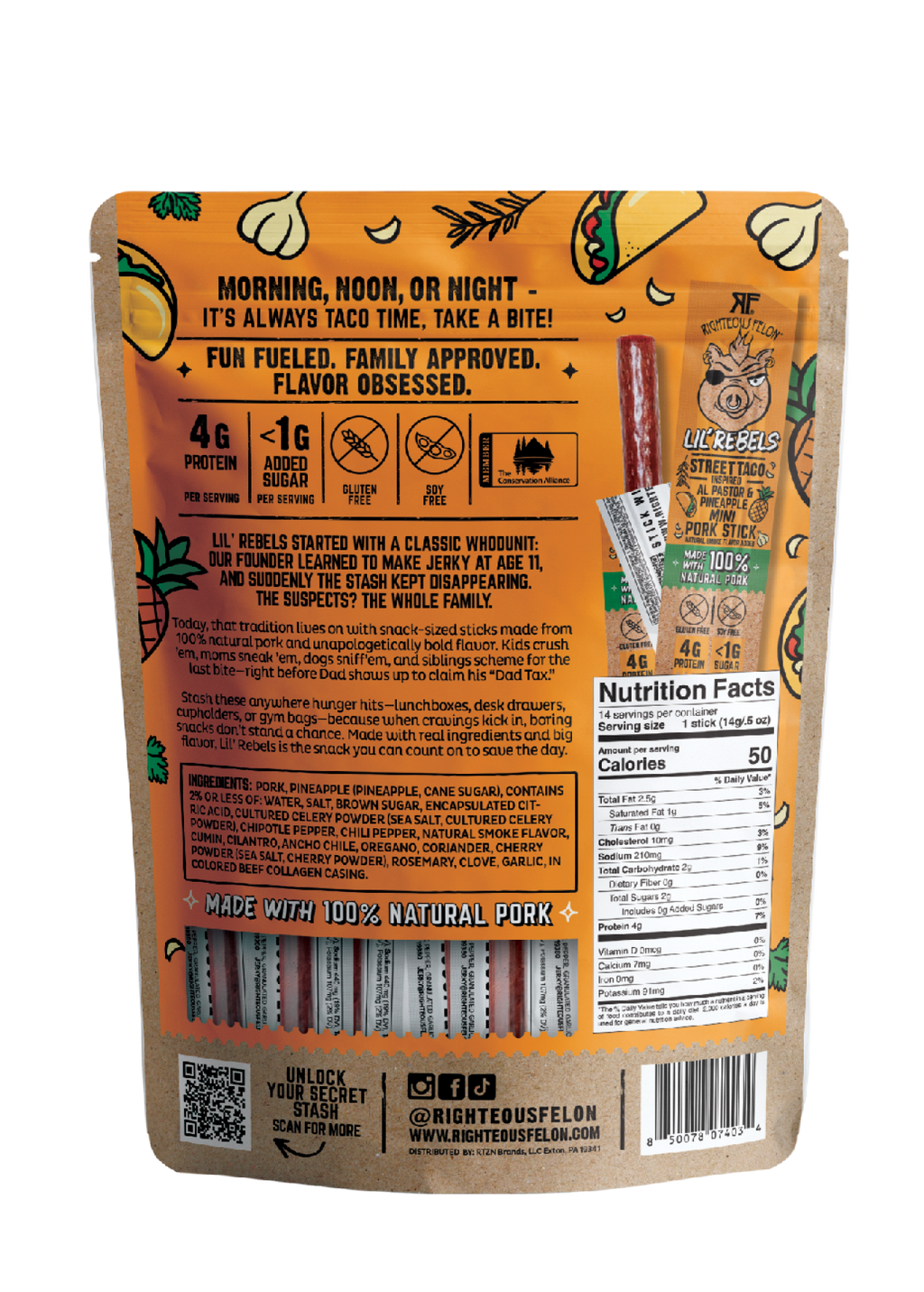 Lil Rebels Street Taco Meat Sticks – 14ct pack K5