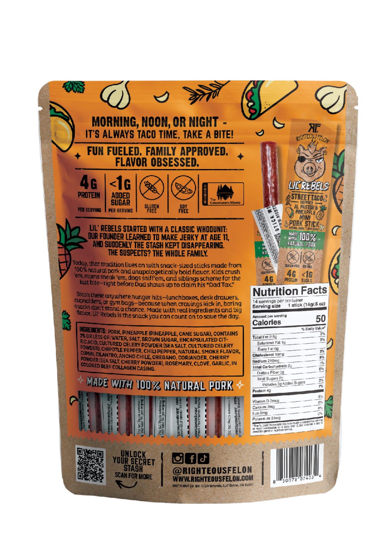 Lil Rebels Street Taco Meat Sticks – 14ct pack K5