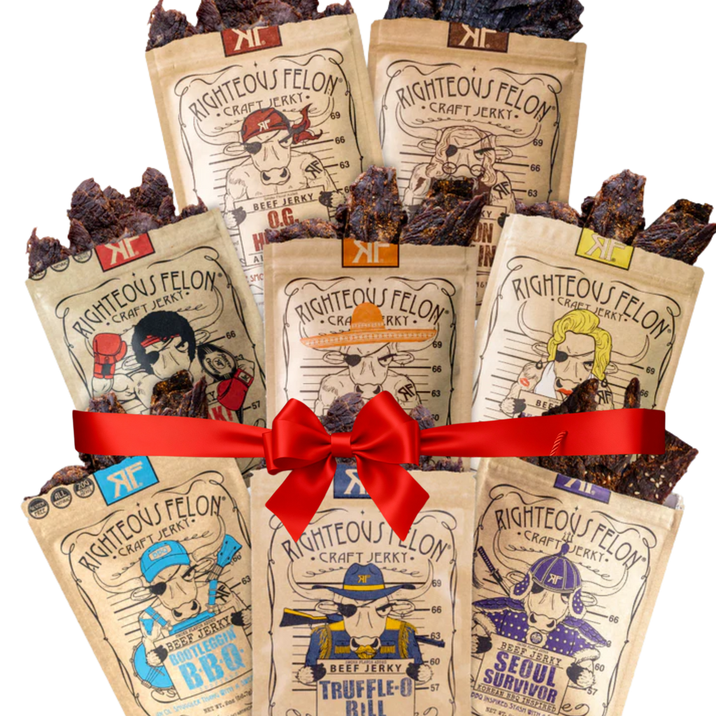 Righteous Felon Premium Beef Jerky Protein Pack | 8 Meat Snacks T0