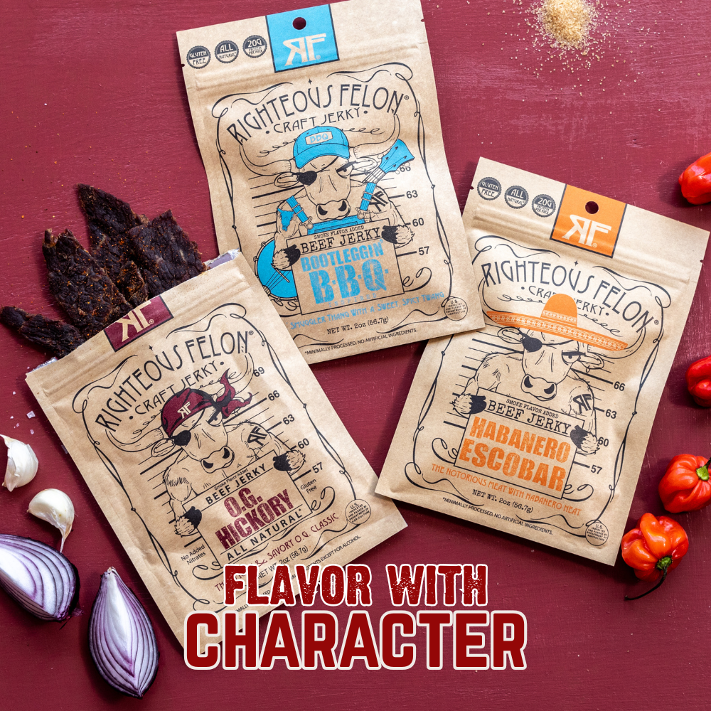 Righteous Felon Premium Beef Jerky Protein Pack | 8 Meat Snacks T0